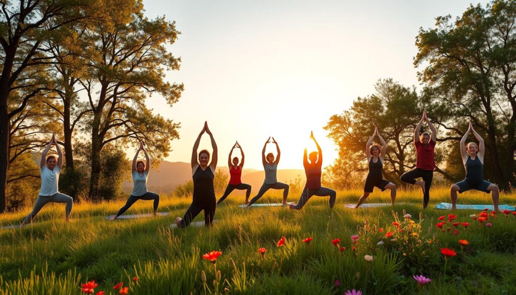 Pessoa praticando yoga ao ar livre