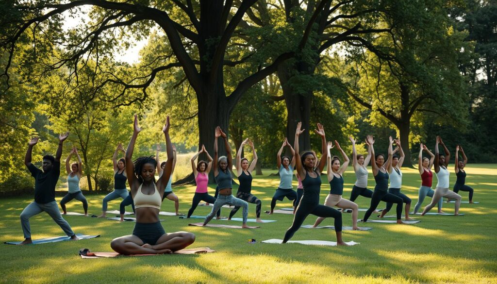 Pessoa praticando yoga ao ar livre